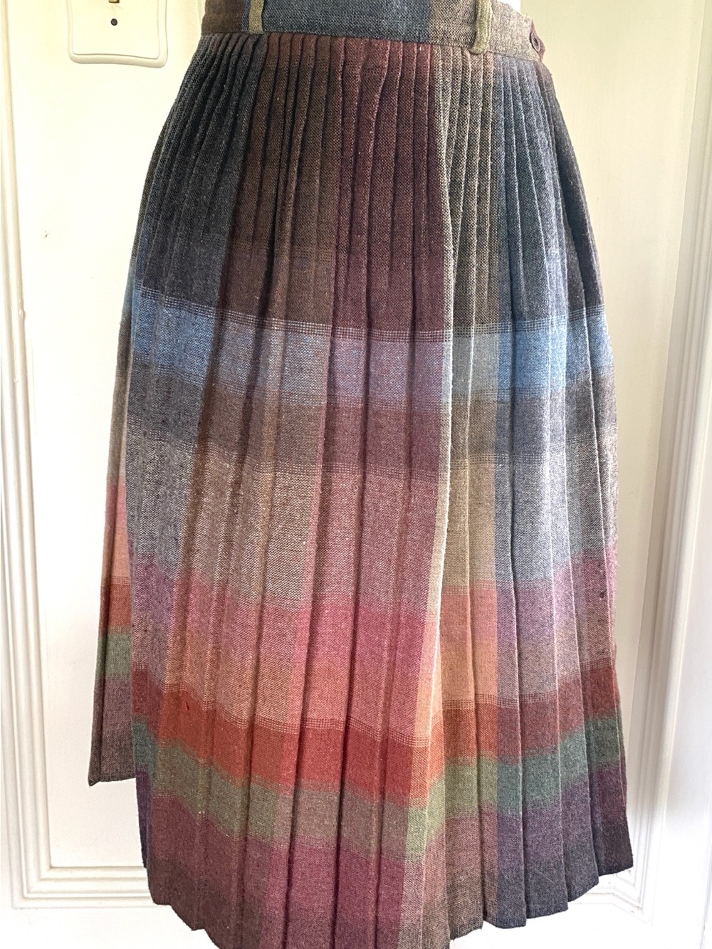 Vintage Oscar de la Renta Multicolor Pleated Wool Circle Skirt